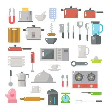 Flat design of kitchen items set Stock Illustration