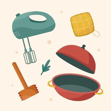 Flat design kitchen utensils element set Stock Illustration