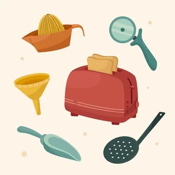 Flat design kitchen utensils element set Stock Illustration
