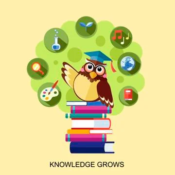 Flat design for knowledge grows concept with an owl Stock Illustration