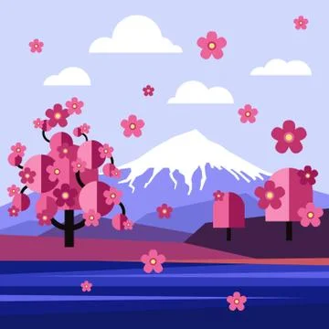Flat Design Landscape of Japan Vector Stock Illustration