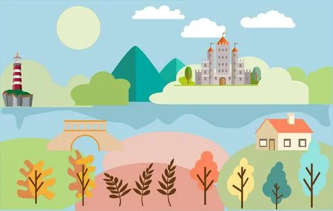 Flat Design Landscape Vector Illustration Stock Illustration