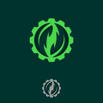 Flat design Leaf and Gear ecology industry logo Stock Illustration