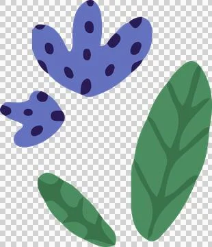Flat design leaf shapes are floating on transparent background with blue spots Illustrazione stock