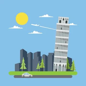 Flat design leaning tower of Pisa Stock Illustration