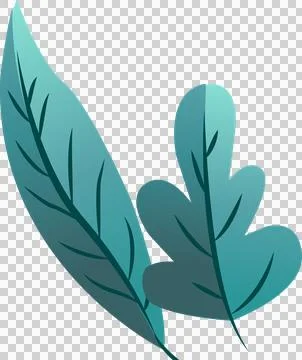 Flat design leaves are overlapping and showing teal gradient veining on Stockillustratie