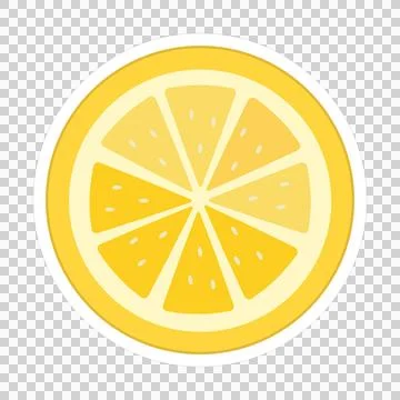 Flat design lemon slice is featuring eight segments, seed dots on transparent Illustrazione stock