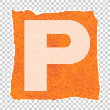 Flat design letter P is appearing on torn-edge orange square with grainy Stock Illustration