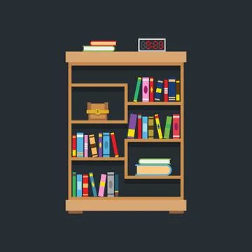 Flat design of library bookshelf Stock Illustration