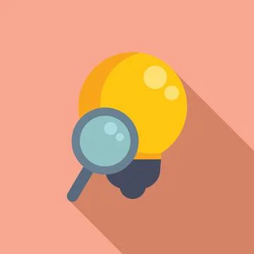 Flat design of a light bulb with a magnifying glass, symbolizing idea Stockillustratie