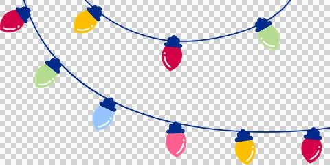 Flat-design light strings are curving on transparent background, showing Stock Illustration
