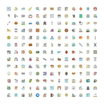 Flat design line icons set on white background Illustrazione stock