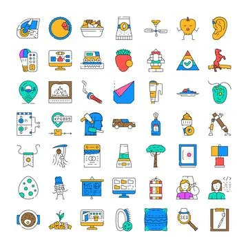 Flat design linear icons representing various life aspects Illustrazione stock