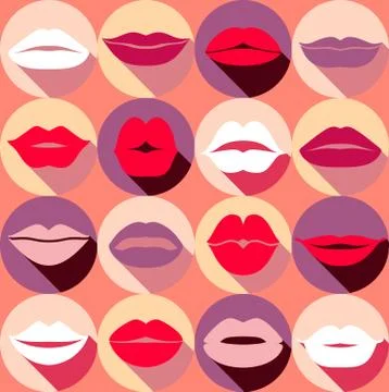 Flat design of lips. Seamless pattern of icon. Stock Illustration