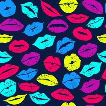 Flat design of lips. Seamless pattern of icon neon lips. Stock Illustration