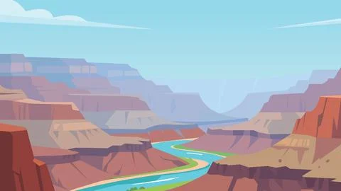 Flat Design Lone Tree Facing Ancient Canyon Winds Иллюстрация