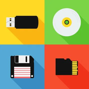 Flat design long shadow styled modern vector icon set of data storage devices Stock Illustration