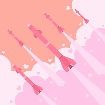 Flat design of love bombs flying into sky Stock Illustration