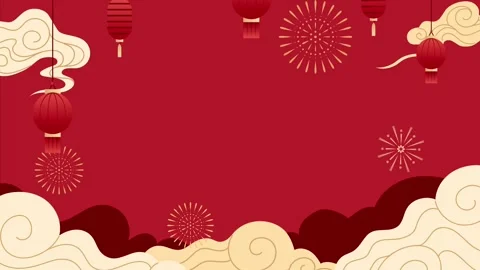 Flat Design Lunar New Year Background Loop with Hanging Red Lanterns Stock Footage 320382714
