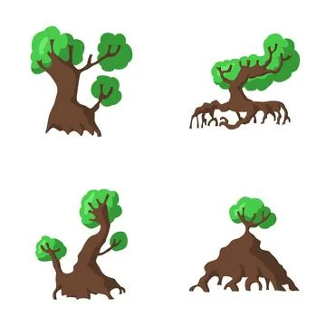 Flat design mangrove trees set with root systems Stock Illustration