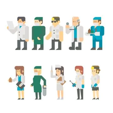 Flat design of medical worker set illustration vector Stock Illustration