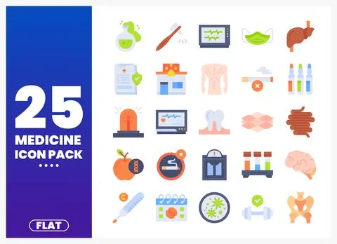 Flat design medicine icon pack with icons on a blue background Stock Illustration