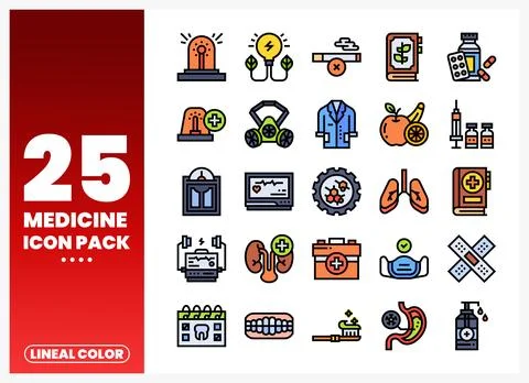 Flat design medicine icons featuring health symbols in a clean. white backg.. Stock Illustration