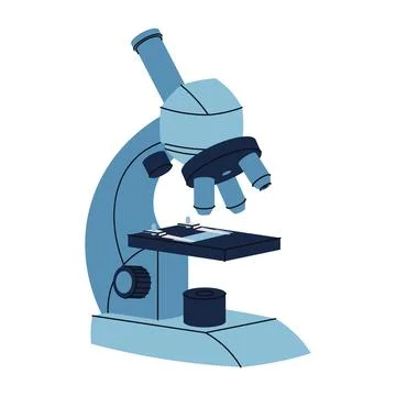 Flat Design Microscope on White Background. Scientific Instrument for Laboratory Stock Illustration