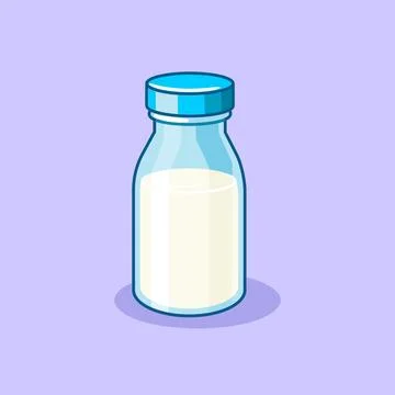Flat Design Milk Bottle with Blue Cap Vector Illustration Stock Illustration