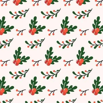Flat design mistletoe xmas christmas pattern on neutral background Stock Illustration