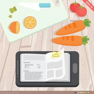 Flat design - mobile application cookbook, cooking and food concept Stock Illustration