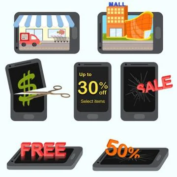 Flat design - mobile application Marketing and Finance concept Stock Illustration