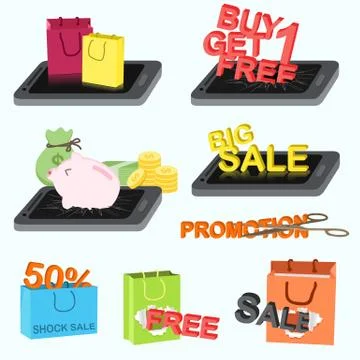 Flat design - mobile application Marketing and Finance concept Stock Illustration