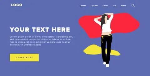 Flat Design Modern Colorful Web Banner Standing Woman Silhouette Landing Page Stock Illustration