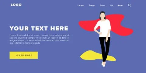 Flat Design Modern Colorful Web Banner Standing Woman Silhouette Landing Page Stock Illustration