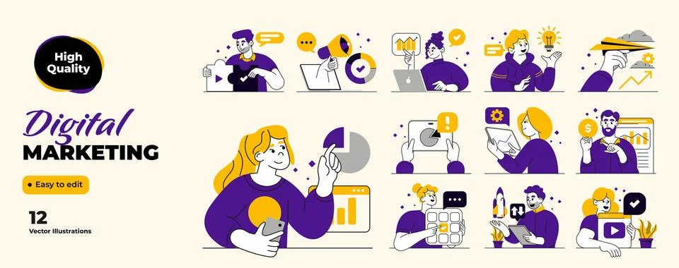 Flat Design Modern Illustration of Digital Marketing Stock Illustration