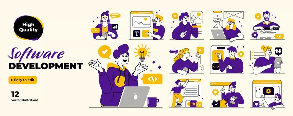 Flat Design Modern Illustration of Software Development Stock Illustration