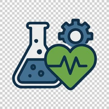 Flat Design Modern Laboratory Flask Heartbeat ECG Graph Gear Icon Representing M Stock Illustration