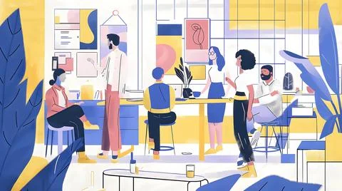 Flat design modern office interior with people working. Vector illustration. Stock Illustration