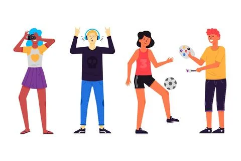 Flat design modern people doing cultural activities Stock Illustration
