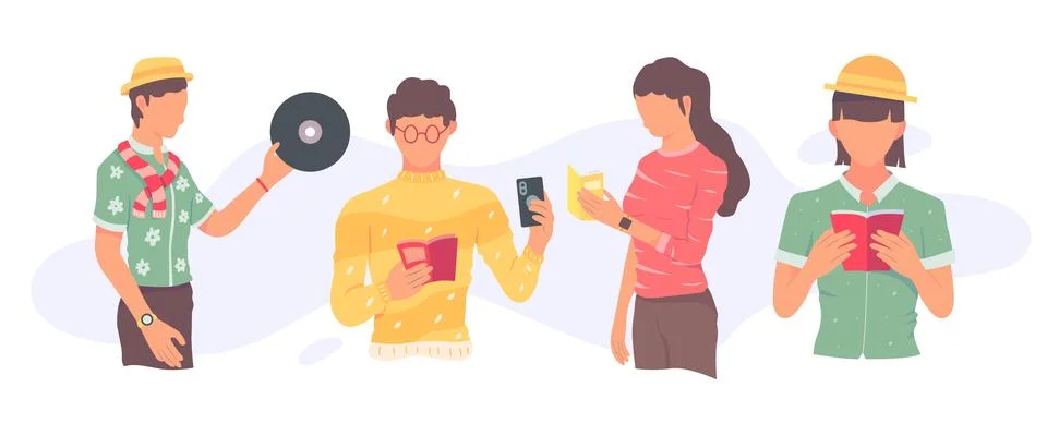 Flat design modern people doing cultural activities pack Stock Illustration