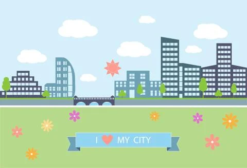 Flat design modern vector illustration  of urban landscape Stock Illustration