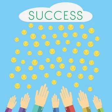 Flat design modern vector illustration of cloud with sign success raining mon Illustrazione stock