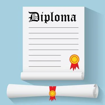 Flat design modern vector illustration of Degree Scroll with Red Ribbon and D Stock Illustration