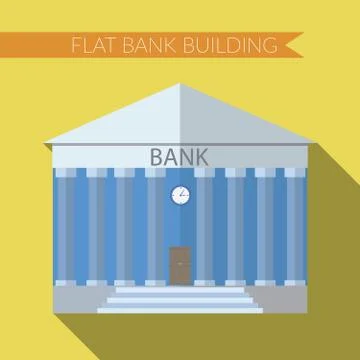 Flat design modern vector illustration of bank building icon, with long shado Ilustración de archivo