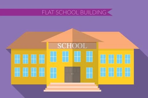 Flat design modern vector illustration of school building icon set, with long Ilustración de archivo