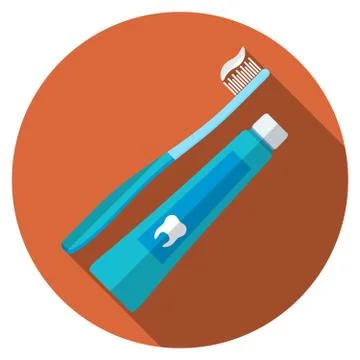 Flat design modern vector illustration of tooth brush and paste icon with lon Stock Illustration