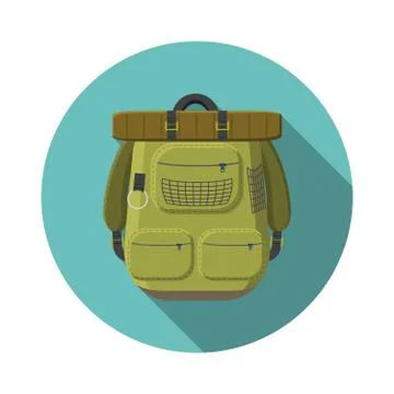 Flat design modern vector illustration of tourist backpack icon, camping and  Stock Illustration
