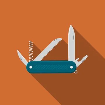 Flat design modern vector illustration of multifunctional pocket knife icon,  Ilustración de archivo