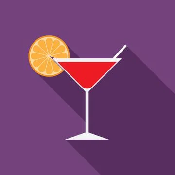Flat design modern vector illustration of cocktail icon with long shadow Stock Illustration
